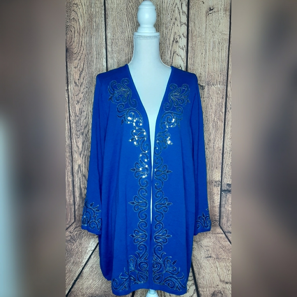 Bob Mackie Cardigan Sequins Blue 3XL